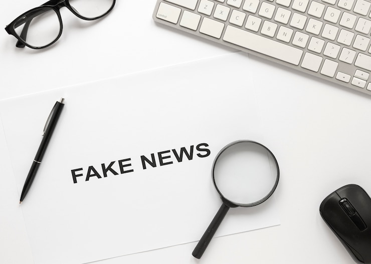 Foto gratuito hoja de papel con mensaje de noticias falsas