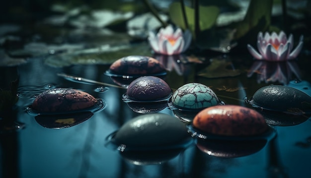 Foto gratuita la hoja de una planta de agua dulce refleja la belleza de la naturaleza generada por ia