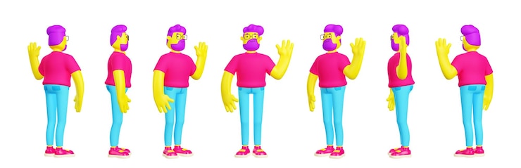 Foto gratuito hoja de respuesta del modelo de personaje masculino de renderizado 3d