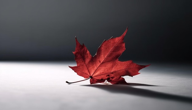 Foto gratuita una hoja roja sobre una mesa blanca