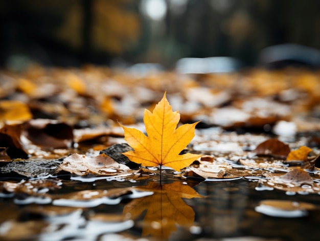 Foto gratuita hoja seca de otoño flotando en el agua