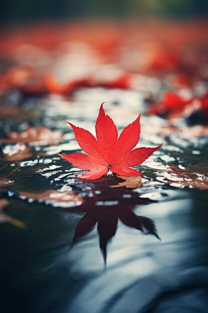 Hoja seca de otoño sobre el agua