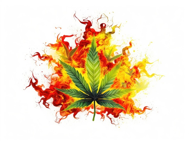 Hojas de marihuana verdes frescas y vibrantes en un fondo variado
