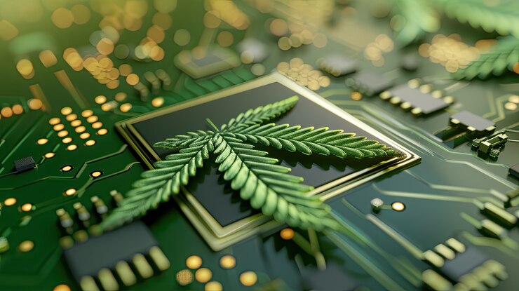 Foto gratuito hojas de marihuana verdes frescas y vibrantes en un fondo variado