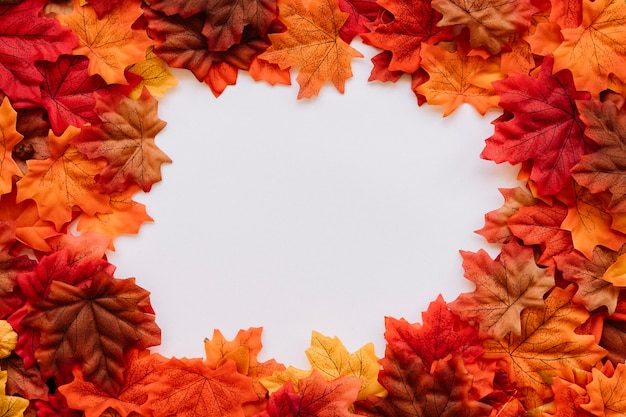 Las hojas de otoño en bordes naturales enmarcan la composición