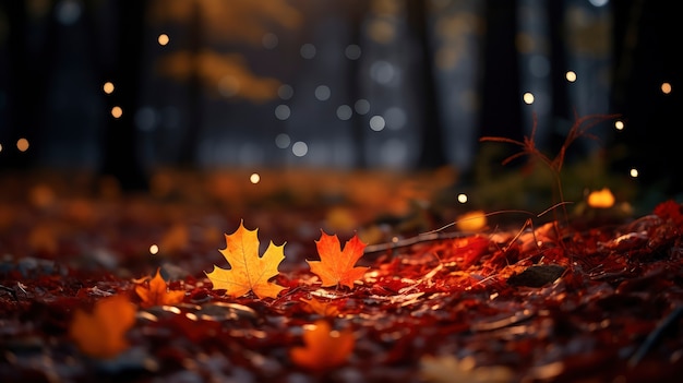 Hojas de otoño secas desenfocadas en la naturaleza