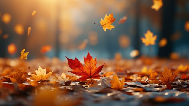 Hojas de otoño secas desenfocadas en la naturaleza