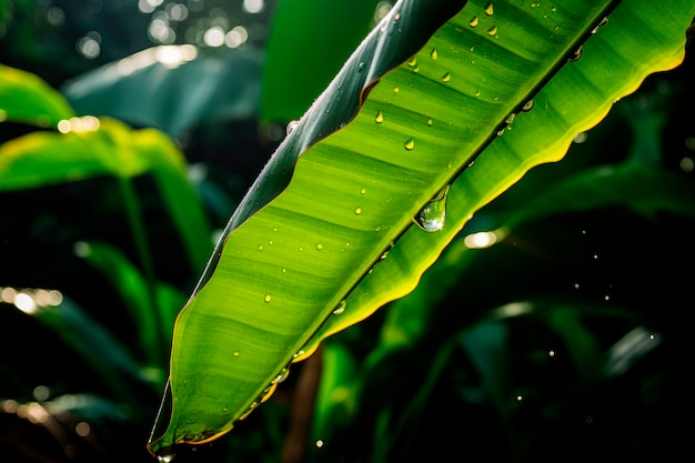 Foto gratuita hojas de plátano con gotas de agua