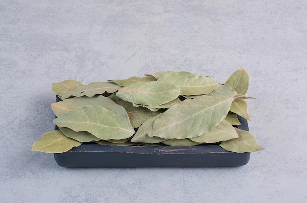 Foto gratuita hojas secas de laurel verde sobre fondo de hormigón.
