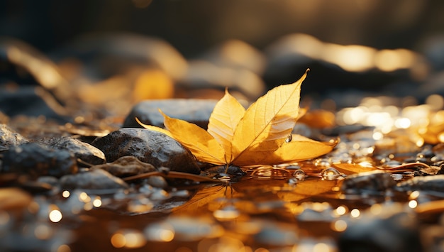 Foto gratuita hojas secas de otoño en un arroyo de agua rocosa