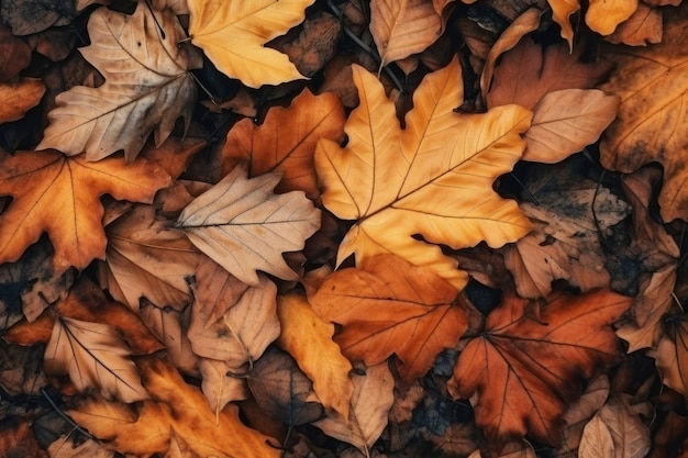 Hojas secas de otoño en la naturaleza