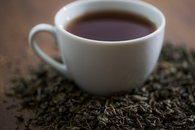 Hojas y taza de té