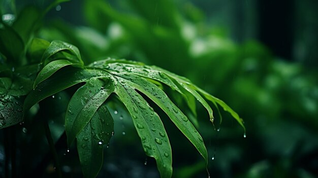 Hojas tropicales bajo la lluvia