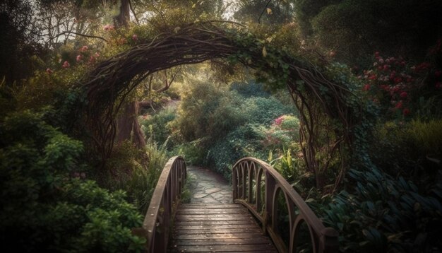 Foto gratuita hojas verdes en el árbol en el bosque de otoño generadas por ia