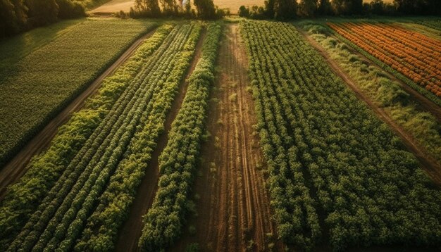 Las hojas verdes crecen en la granja en verano generadas por IA