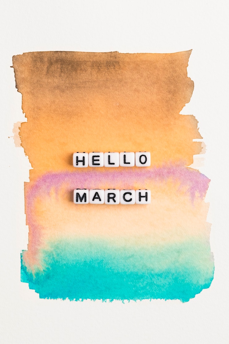 Foto gratuito hola marzo tipografía de texto de cuentas.