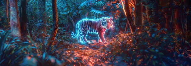 Foto gratuita holograma de neón de un tigre