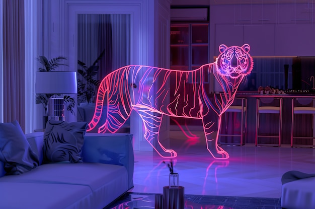 Foto gratuita holograma de neón de un tigre