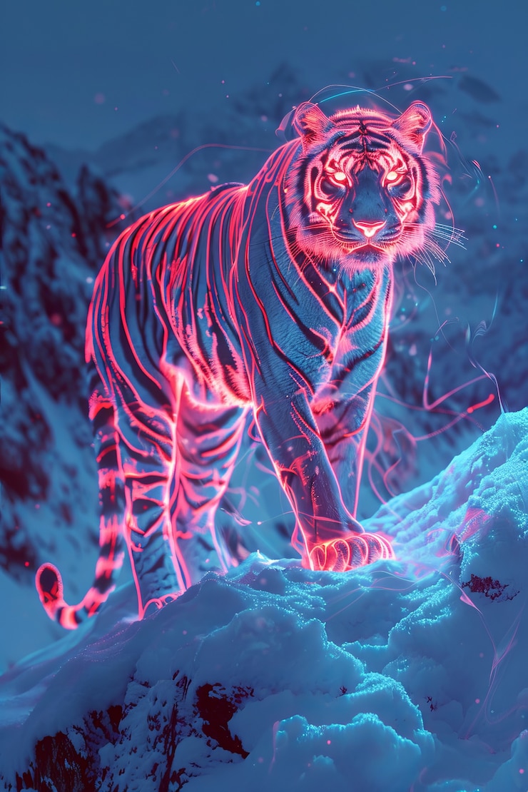 Foto gratuito holograma de neón de un tigre