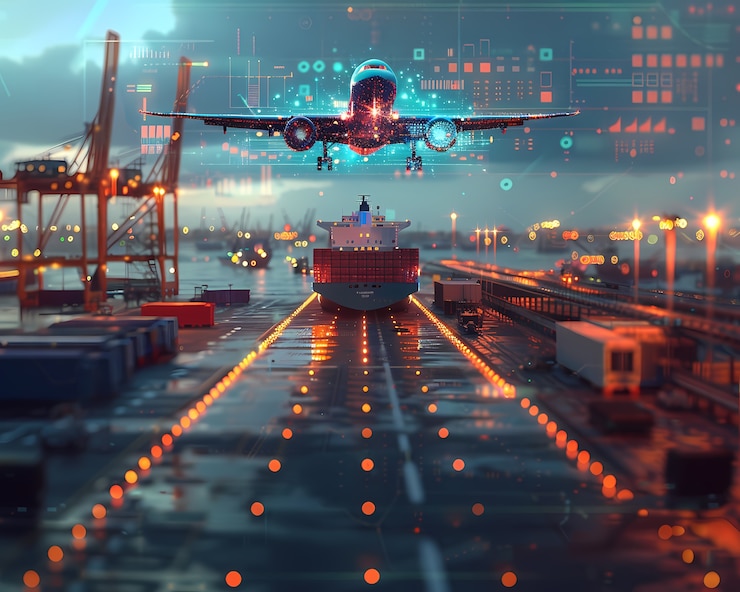 Foto gratuito hologramas tecnológicos y futuristas para medios de transporte logístico