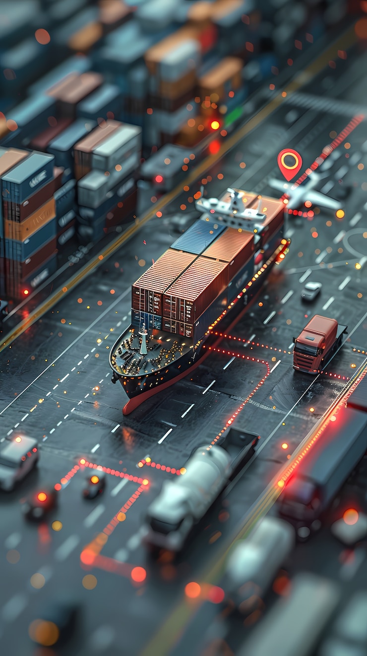 Foto gratuito hologramas tecnológicos y futuristas para medios de transporte logístico