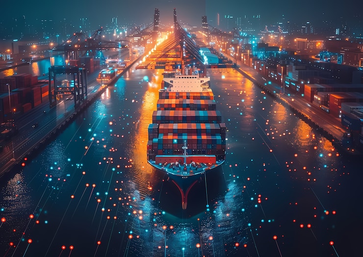 Foto gratuito hologramas tecnológicos y futuristas para medios de transporte logístico