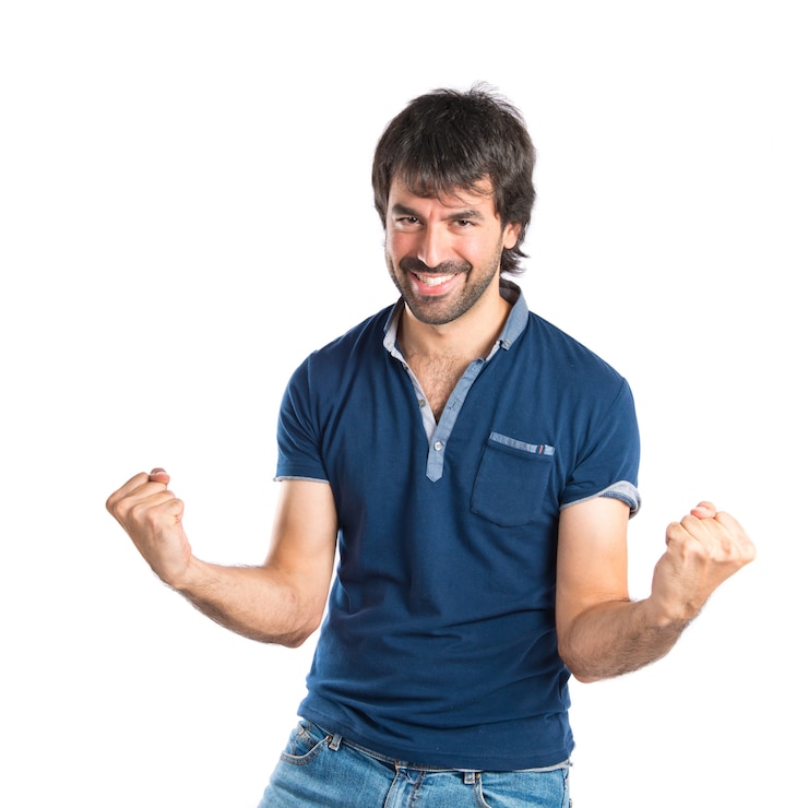 Foto gratuito hombre afortunado sobre fondo blanco aislado