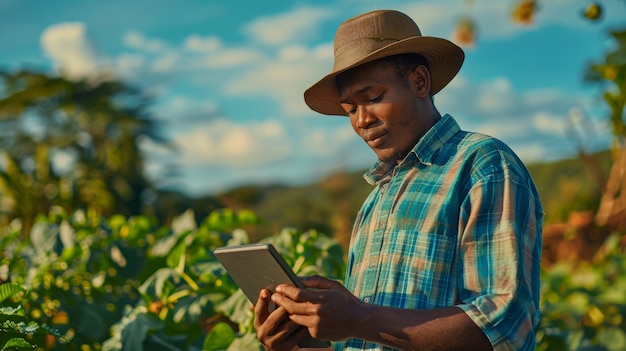 Hombre africano cosechando verduras