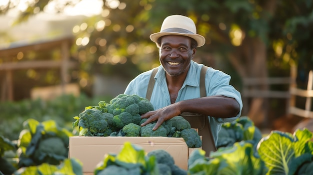 Foto gratuita hombre africano cosechando verduras
