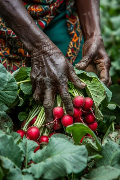 Foto gratuita hombre africano cosechando verduras