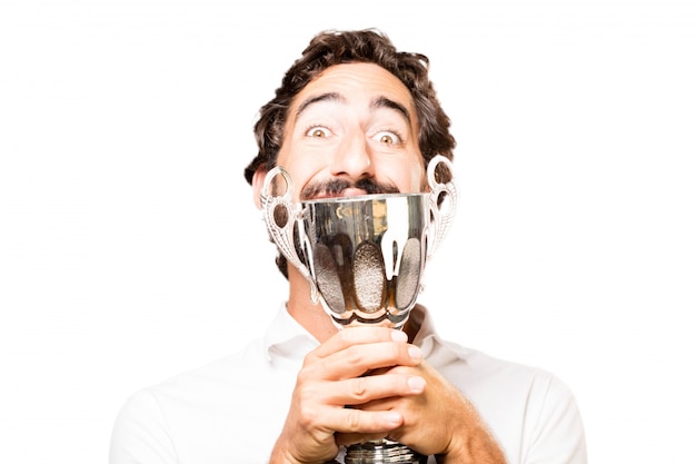 Foto gratuita hombre alegre con un trofeo