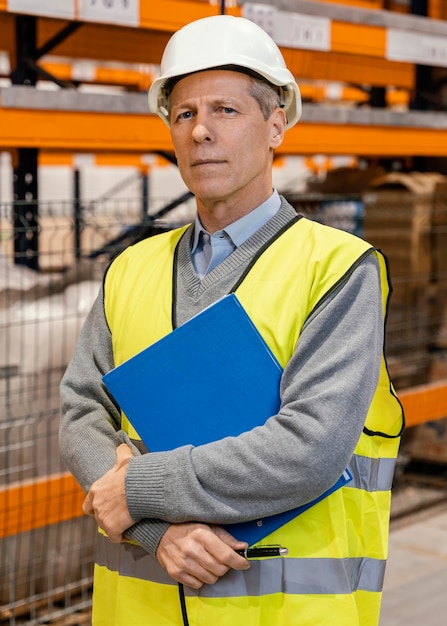 Foto gratuita hombre en almacén trabajando