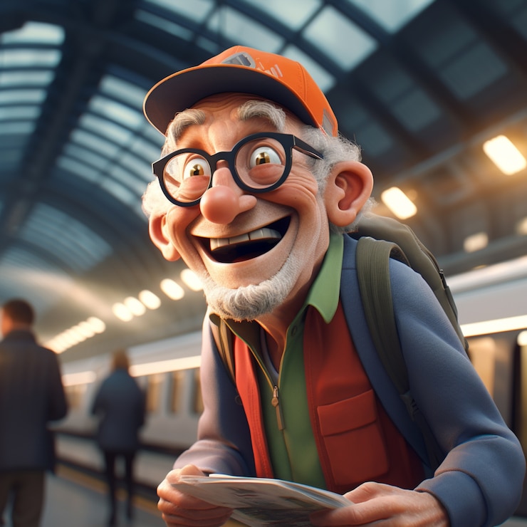Foto gratuito hombre anciano personaje de dibujos animados sonriendo