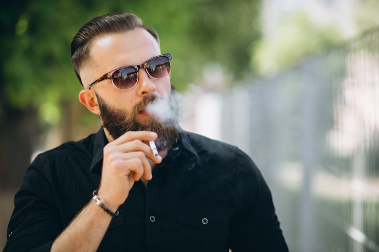 Foto gratuito hombre barbudo fumando cigarrillo