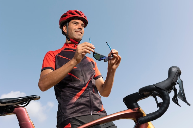 Foto gratuito hombre en bicicleta al aire libre con su bicicleta