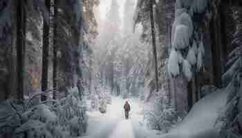 Foto gratuita un hombre camina en la nieve con una mochila a la espalda.