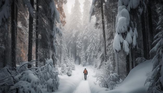 Un hombre camina en la nieve con una mochila a la espalda.