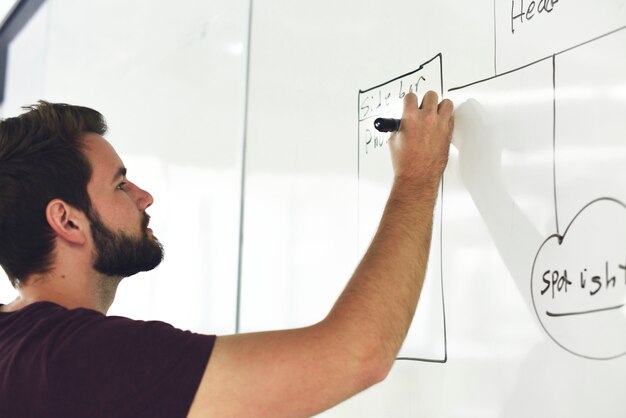 Hombre caucásico con ideas creativas