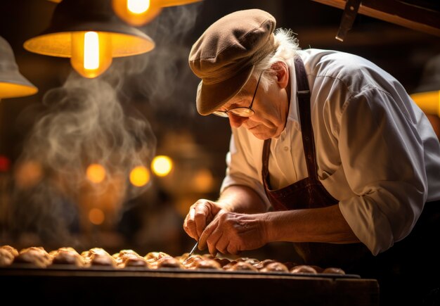 Un hombre cocinando de cerca.