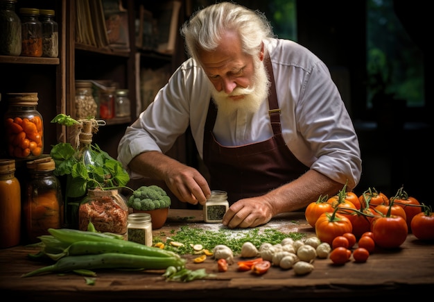 Un hombre cocinando de cerca.