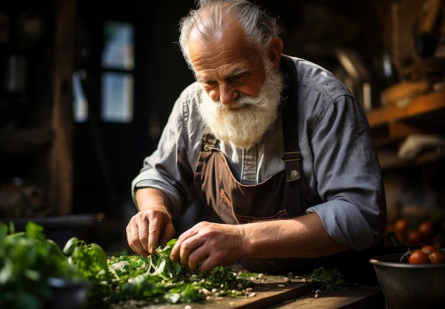 Un hombre cocinando de cerca.