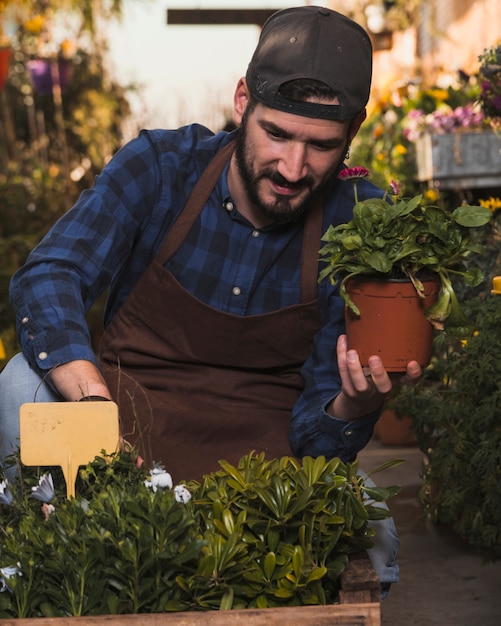 Foto gratuita hombre cuidando flores