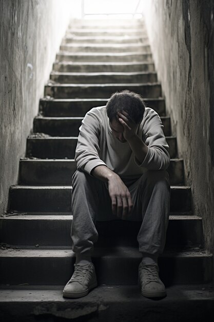 Hombre deprimido parado en las escaleras
