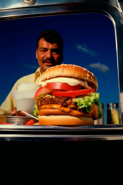 Foto gratuita hombre disfrutando de una comida de hamburguesa