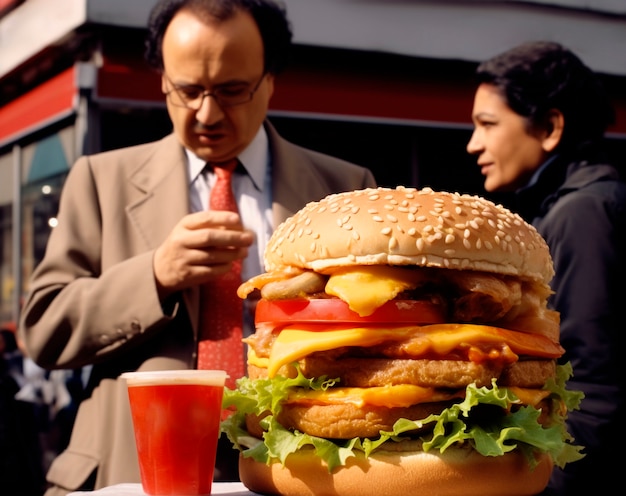 Foto gratuita hombre disfrutando de una comida de hamburguesa