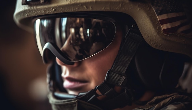 Hombre del ejército con gafas de sol protege con un rifle generado por IA