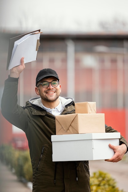 Hombre de entrega con paquetes