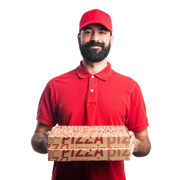 Foto gratuita hombre de entrega de pizza