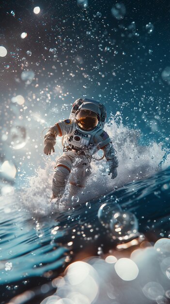 El hombre del espacio buceando en el océano