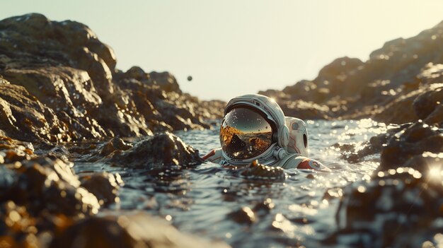 El hombre del espacio buceando en el océano